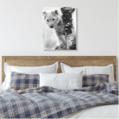 Zwart-witte leeuwenwelpje canvas afdruk (Insitu (Slaapkamer))
