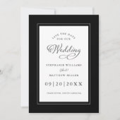 Zwart-witte legant bruiloft Chic Script Border Save The Date (Voorkant)