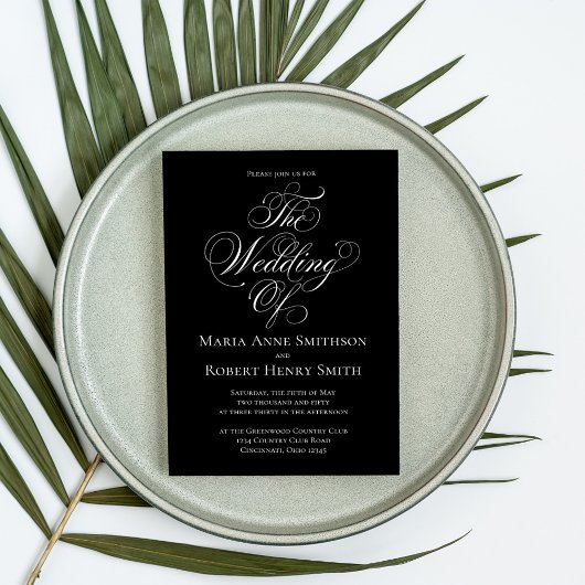 Zwart-witte legante kalligrafie bruiloft kaart