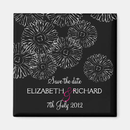 Zwart-witte lentebloemen "Bewaar de datum" Magneet