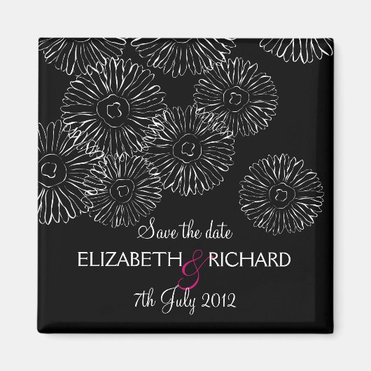 Zwart-witte lentebloemen "Bewaar de datum" Magneet (Voorkant)