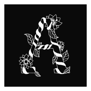 Zwart-witte letter "A" met Twining Flowers Foto Afdruk
