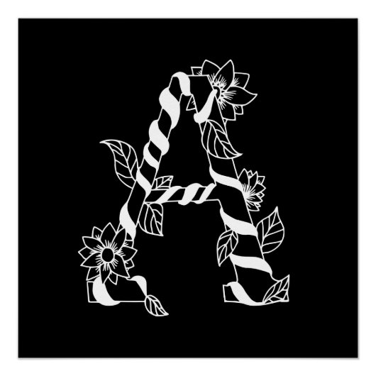 Zwart-witte letter "A" met Twining Flowers Perfect Poster (Voorkant)