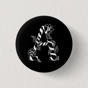 Zwart-witte letter "A" met Twining Flowers Ronde Button 3,2 Cm