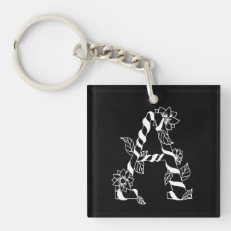 Zwart-witte letter "A" met Twining Flowers Sleutelhanger