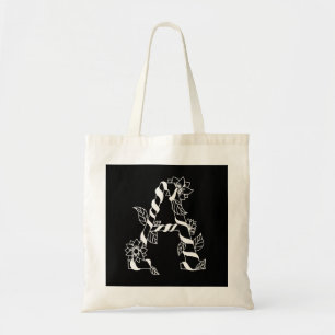 Zwart-witte letter "A" met Twining Flowers Tote Bag