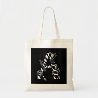 Zwart-witte letter "A" met Twining Flowers Tote Bag