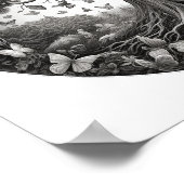 Zwart-witte levensboom met vlinders poster (Hoek)