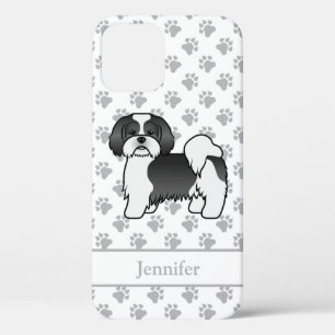 Zwart-Witte Lhasa Apso Cartoonhond & Naam Case-Mate iPhone Case