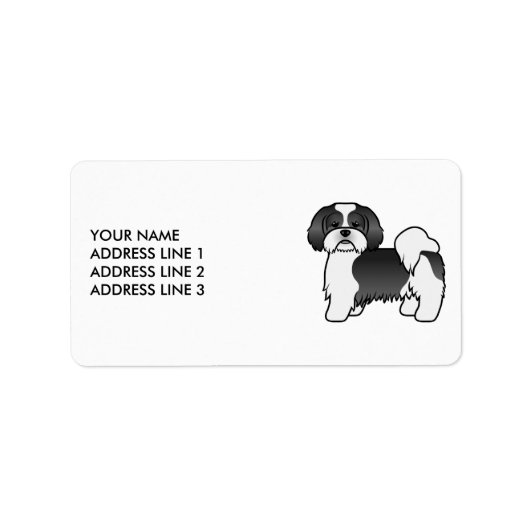 Zwart-Witte Lhasa Apso Mooie Hond & Aangepaste Tek Etiket (Voorkant)