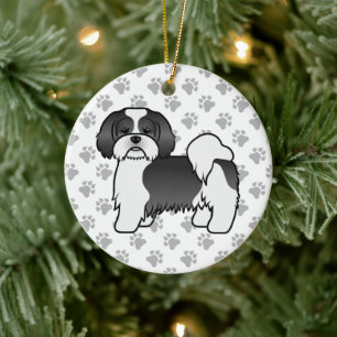 Zwart-witte Lhasa Apso Schattige Cartoon Hond Keramisch Ornament