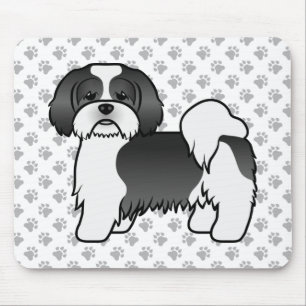 Zwart-witte Lhasa Apso Schattige Cartoon Hond Muismat