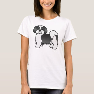 Zwart-witte Lhasa Apso Schattige Cartoon Hond T-shirt