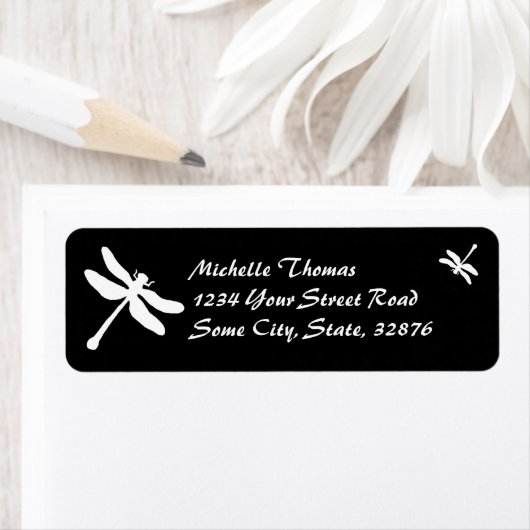 Zwart-witte libel bruiloft etiket (Insitu)
