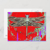 Zwart-witte libel op rood-paars door Sharles Briefkaart (Voorkant / Achterkant)