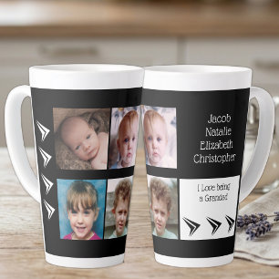 Zwart witte liefde als opa met foto's latte mok