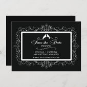 Zwart Witte Liefdesvogels Vintage Bewaar De Datum Save The Date (Voorkant / Achterkant)