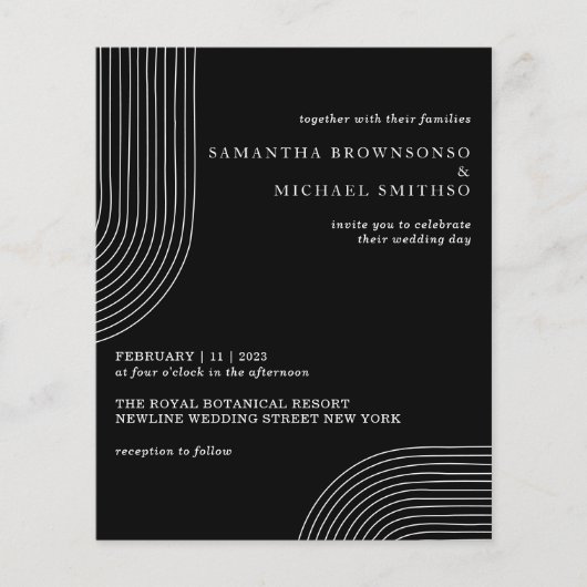 Zwart-witte lijn Art Geometrische moderne bruiloft Flyer (Voorkant)