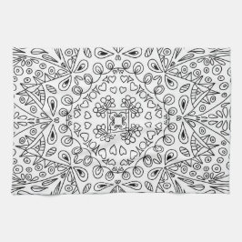 Zwart-witte lijn Art Patroon Keukenhanddoek