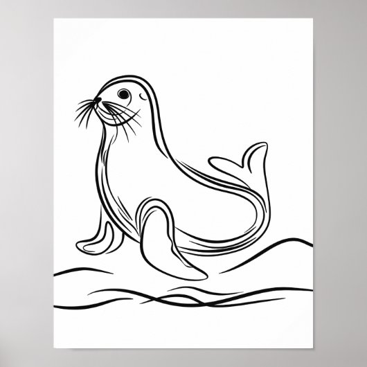Zwart-witte lijn Art Seal Poster (Voorkant)