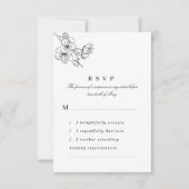 Zwart-witte lijn getrokken bloesems bruiloft RSVP kaartje (Voorkant)