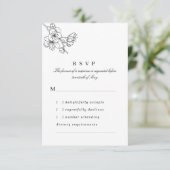 Zwart-witte lijn getrokken bloesems bruiloft RSVP kaartje (Staand voorkant)
