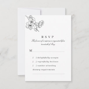 Zwart-witte lijn getrokken bloesems bruiloft RSVP kaartje