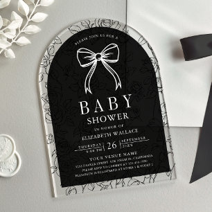 Zwart Witte Lijn Kunst Coquette Strik Baby Shower Acryl Uitnodigingen