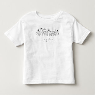 Zwart-witte lijn tekenen Wildbloemen Kinder Shirts