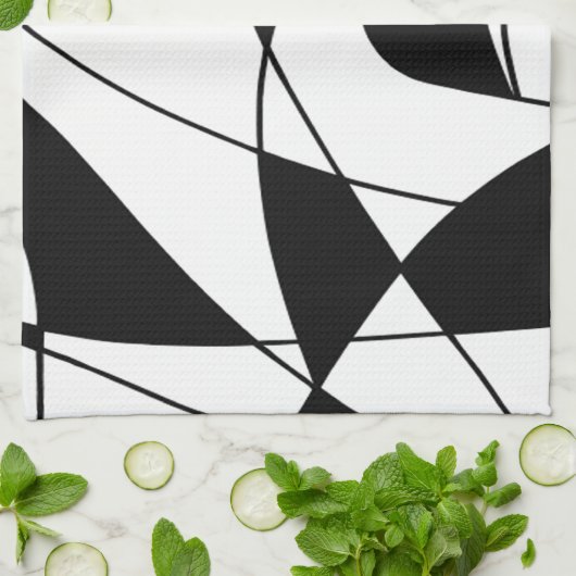 Zwart-witte lijnen, blok kleurenprintpatroon theedoek (Gevouwen)