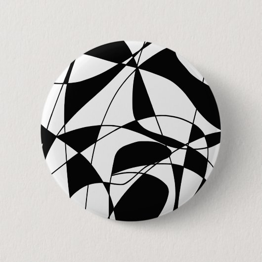 Zwart-witte lijnen, blokkleurafdrukpatroon ronde button 5,7 cm (Voorkant)