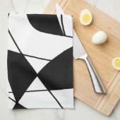 Zwart-witte lijnen, blokkleurafdrukpatroon theedoek (Quarter Fold)