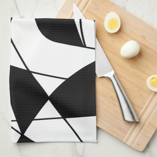 Zwart-witte lijnen, blokkleurafdrukpatroon theedoek (Quarter Fold)