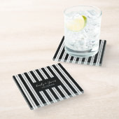 Zwart-witte lijnen en strepen met monogram glazen onderzetter (Schuin)