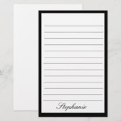 Zwart Witte Lijnen Lijsten Monogram Namen Aangepas Briefpapier (Voorkant / Achterkant)