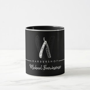 Zwart Witte Lijnkunst Elegante Logo Scheermes Cade Mok