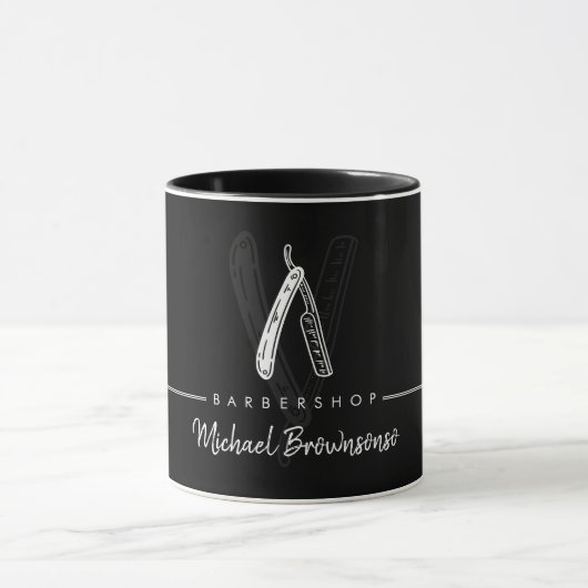 Zwart Witte Lijnkunst Elegante Logo Scheermes Cade Mok (Midden)