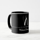 Zwart Witte Lijnkunst Elegante Logo Scheermes Cade Mok (Voorkant links)