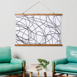 Zwart-witte lijnkunst hangend wandkleed