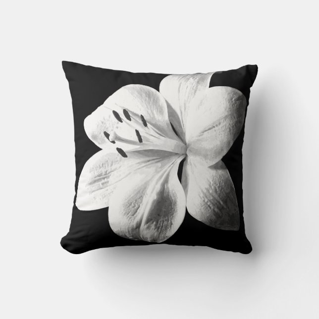 Zwart-witte Lily Kussen (Voorkant)