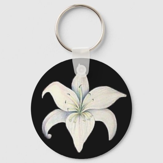Zwart-witte Lily Sleutelhanger (Voorkant)