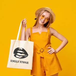 zwart& witte lippen Tote Tas