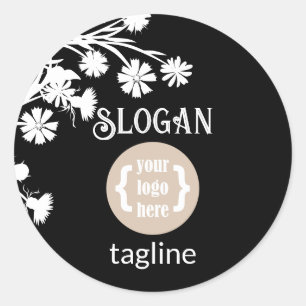 Zwart Witte Logo & Bloemen Favor Ronde Sticker