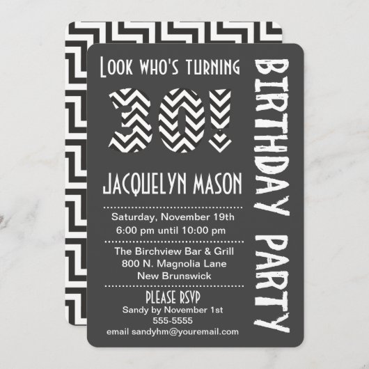 Zwart-witte look die 30 dagen later wordt uitgenod kaart (Voorkant / Achterkant)