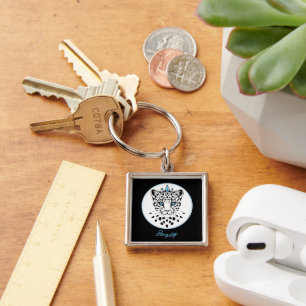 Zwart-Witte Luipaard Kroon Sleutelhanger Personali