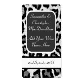 Zwart-witte luipaard print bruiloft wijn fles etiket (Voorkant)