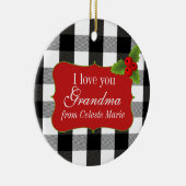 Zwart-witte Lumberjack Holly Berries Keramisch Ornament (Rechts)