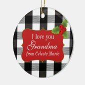 Zwart-witte Lumberjack Holly Berries Keramisch Ornament (Links)