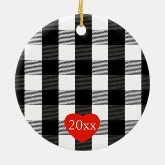 Zwart-witte Lumberjack Pset Holly Monogram Keramisch Ornament (Achterkant)