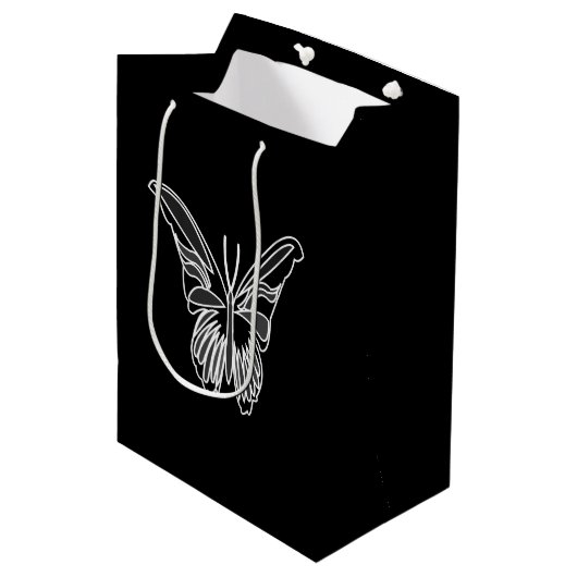 Zwart-Witte Luna-Motvlinder Medium Cadeauzakje (Voorkant Gekanteld)